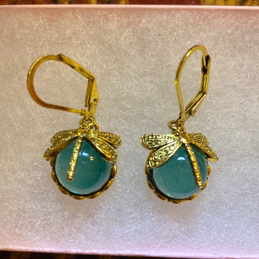 Turquoise and Gold Dragonfly Earrings